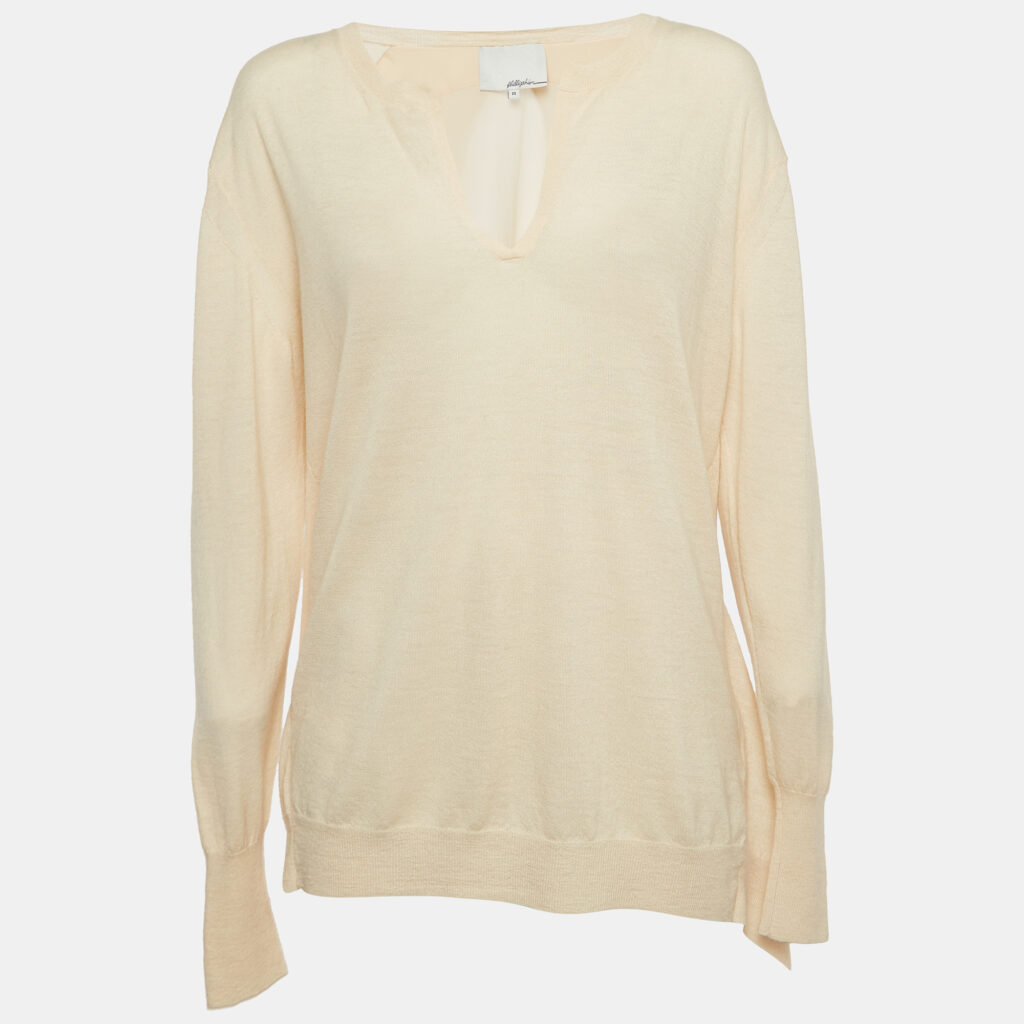 luxury-women-3-1-phillip-lim-used-clothes-p912053-003 3.1 Phillip Lim Beige Wool Blend V-neck Sweater M