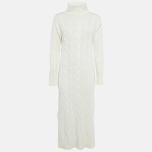 8 by Yoox Off-White Cable Knit High Neck Long Dress S