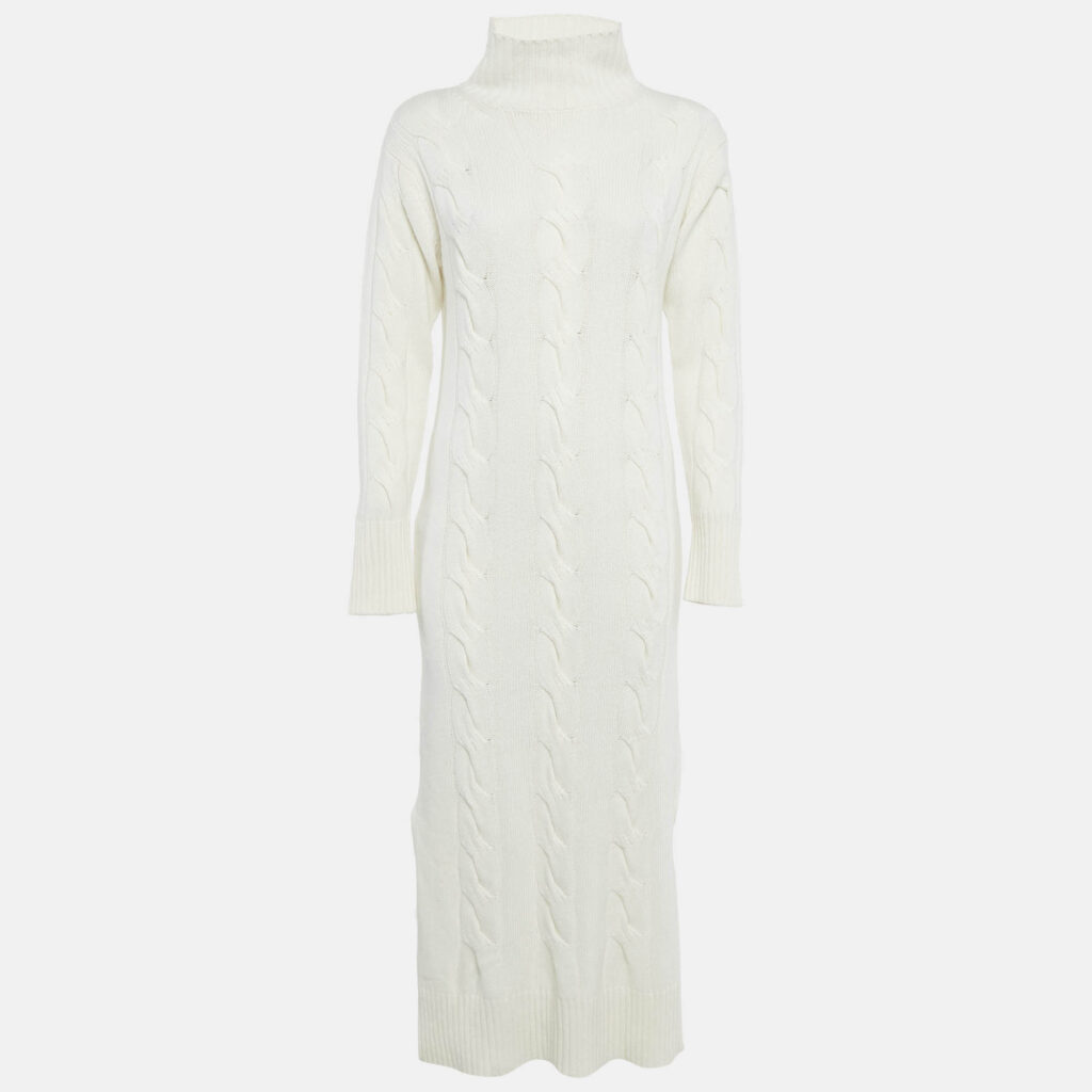 8 by Yoox Off-White Cable Knit High Neck Long Dress S