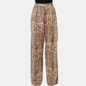 Adam Lippes Beige Animal Printed Wool Palazzo Pants S