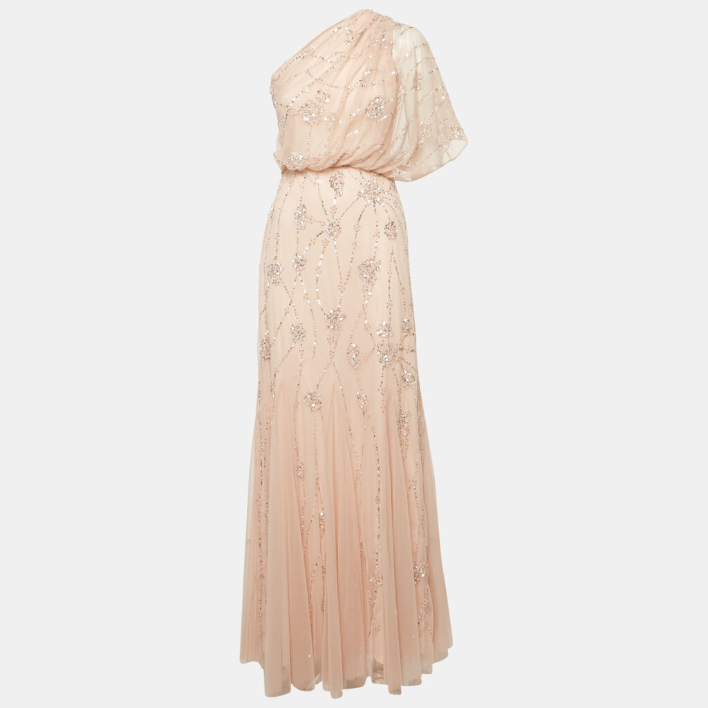 luxury-women-adrianna-papell-new-clothes-p1162912-002 Adrianna Papell Pink Sequin Embroidered Tulle One Shoulder Gown S