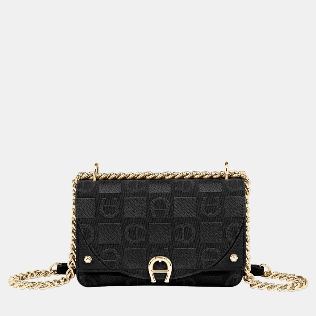 luxury-women-aigner-new-handbags-p886995-001 Aigner Black shiny light gold Metal Griffata Mini Bag Black