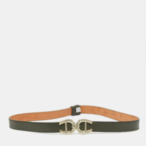 Aigner Olive Green Leather Logo Buckle Belt 90CM