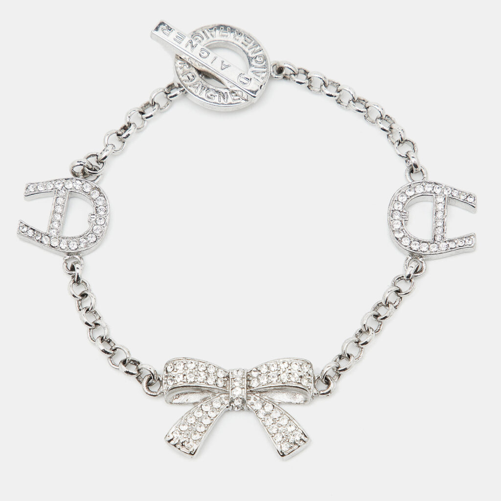 luxury-women-aigner-used-accessories-p1073181-002 Aigner Logo Bow Crystals Silver Tone Bracelet