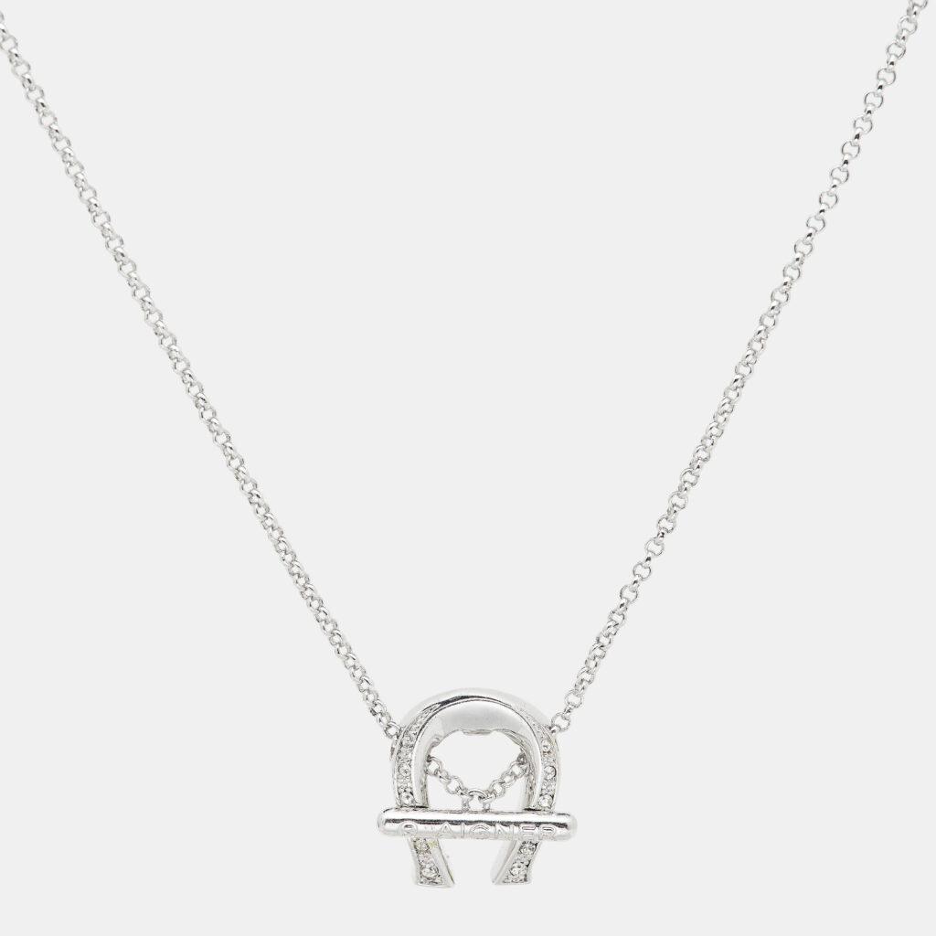 luxury-women-aigner-used-accessories-p1073182-003 Aigner Logo Crystal Silver Tone Necklace