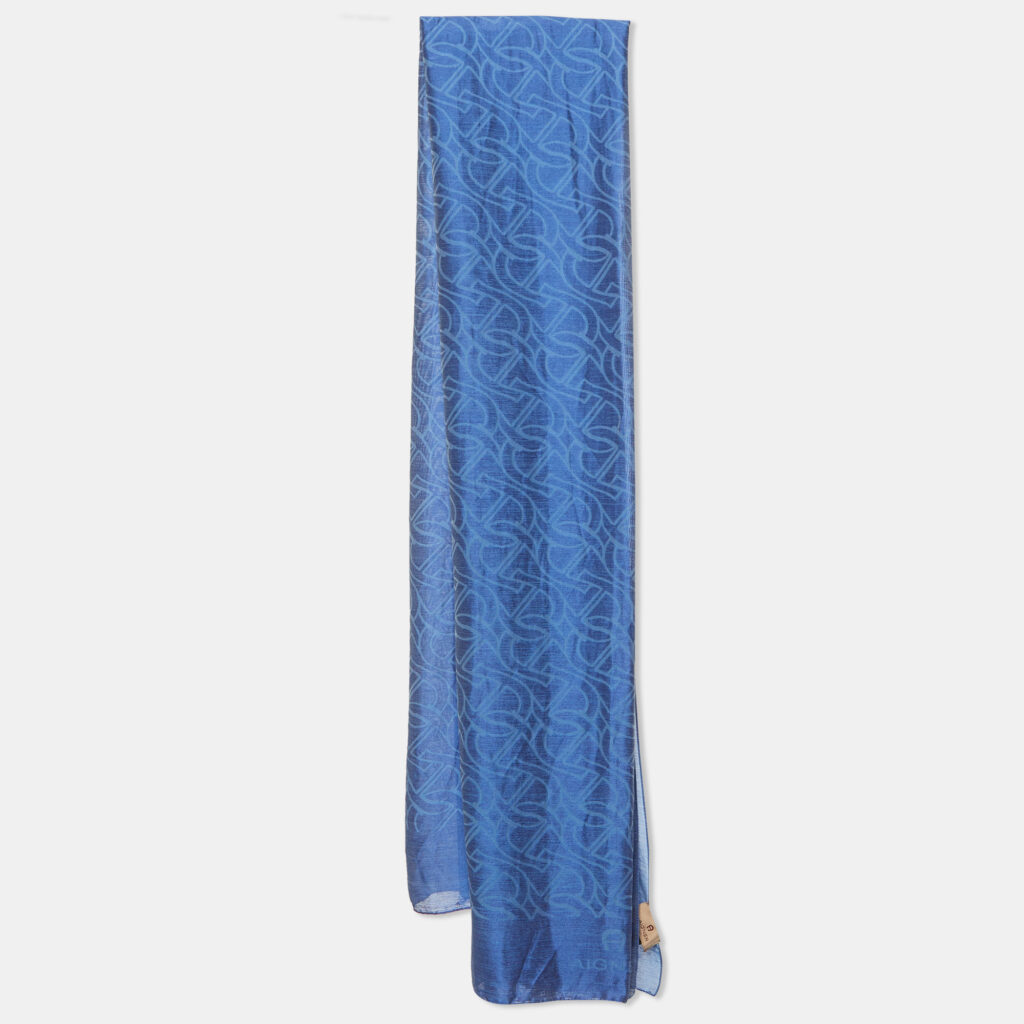 luxury-women-aigner-used-accessories-p1086006-002 Aigner Blue Logo Pattern Silk & Cotton Stole