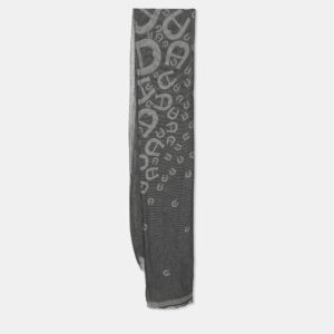 Aigner Grey Viscose Blend Horseshoe Logo Fringed Scarf