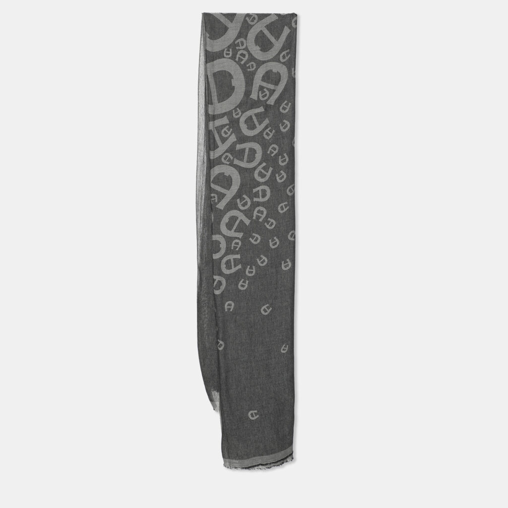 luxury-women-aigner-used-accessories-p1139067-005 Aigner Grey Viscose Blend Horseshoe Logo Fringed Scarf