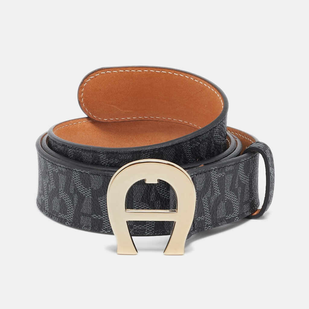 luxury-women-aigner-used-accessories-p1144717-001 Aigner Grey/Black Signature Coated Canvas Insignia Belt 90CM