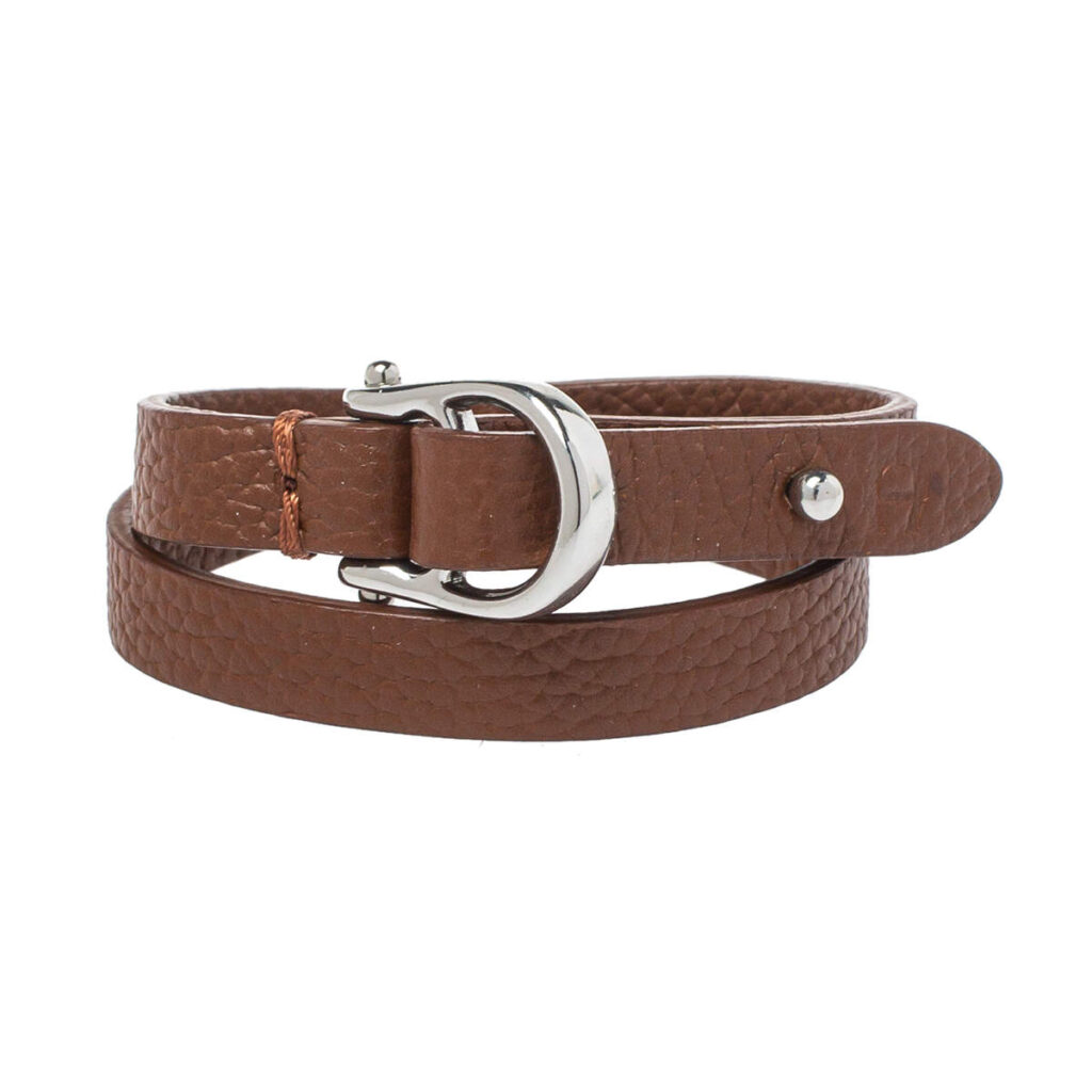 luxury-women-aigner-used-accessories-p485438-002 Aigner Brown Leather Double Tour Logo Bracelet