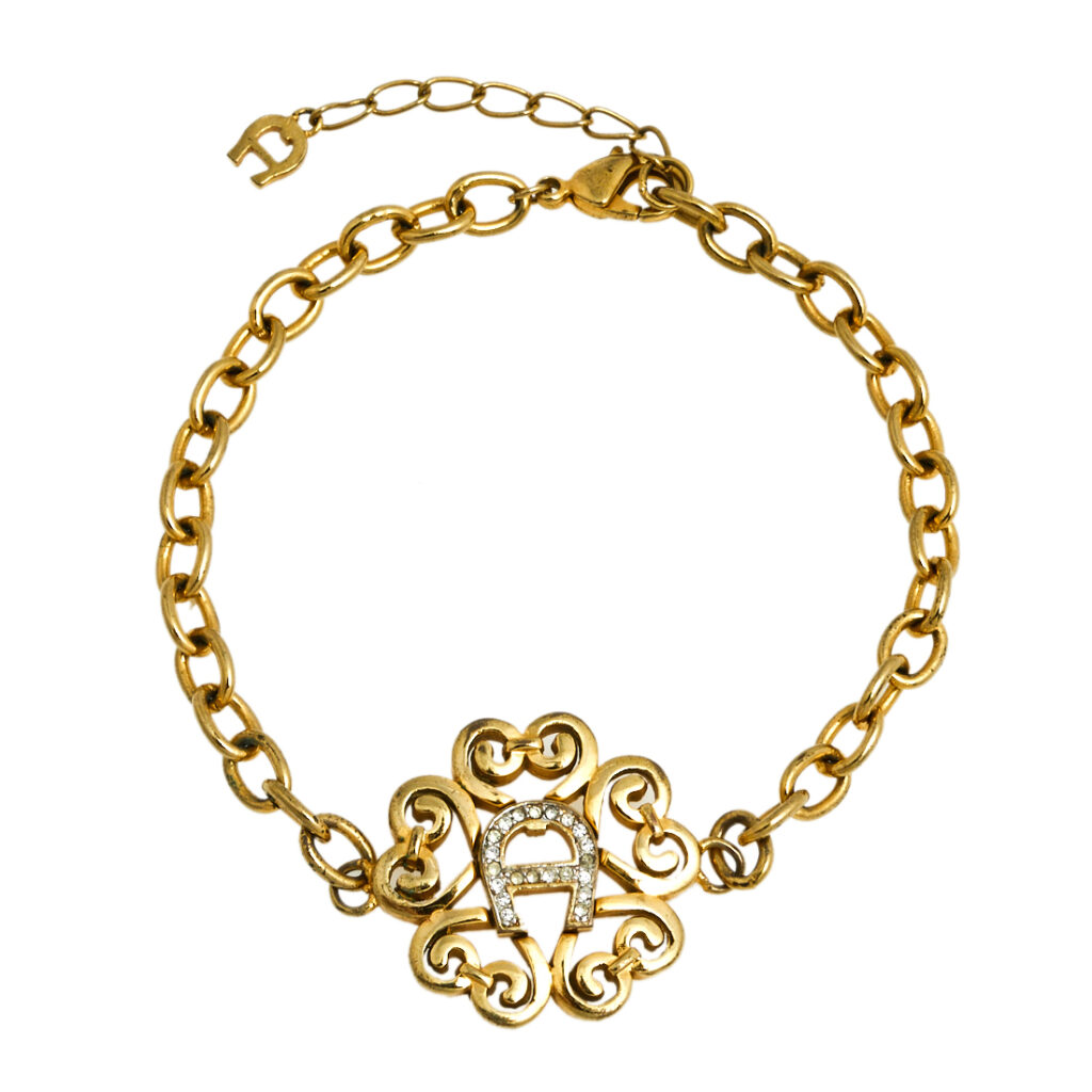 luxury-women-aigner-used-accessories-p551168-003-2 Aigner Gold Tone Crystal Logo Bracelet