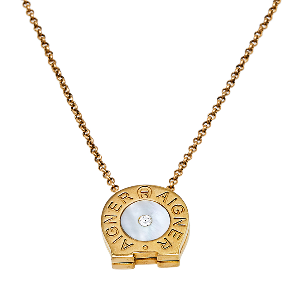 luxury-women-aigner-used-accessories-p599016-005-2 Aigner Mother of Pearl Crystal Gold Tone Metal Necklace