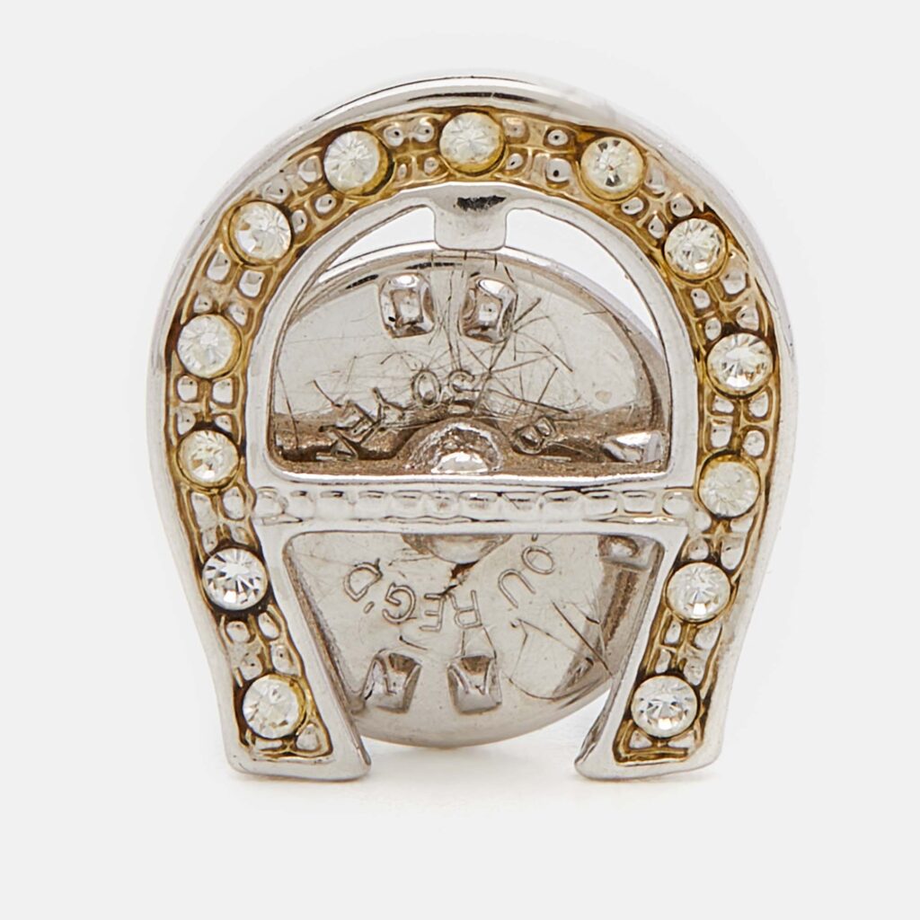 luxury-women-aigner-used-accessories-p658027-001 Aigner Vintage Silver Tone Crystal Logo Pin
