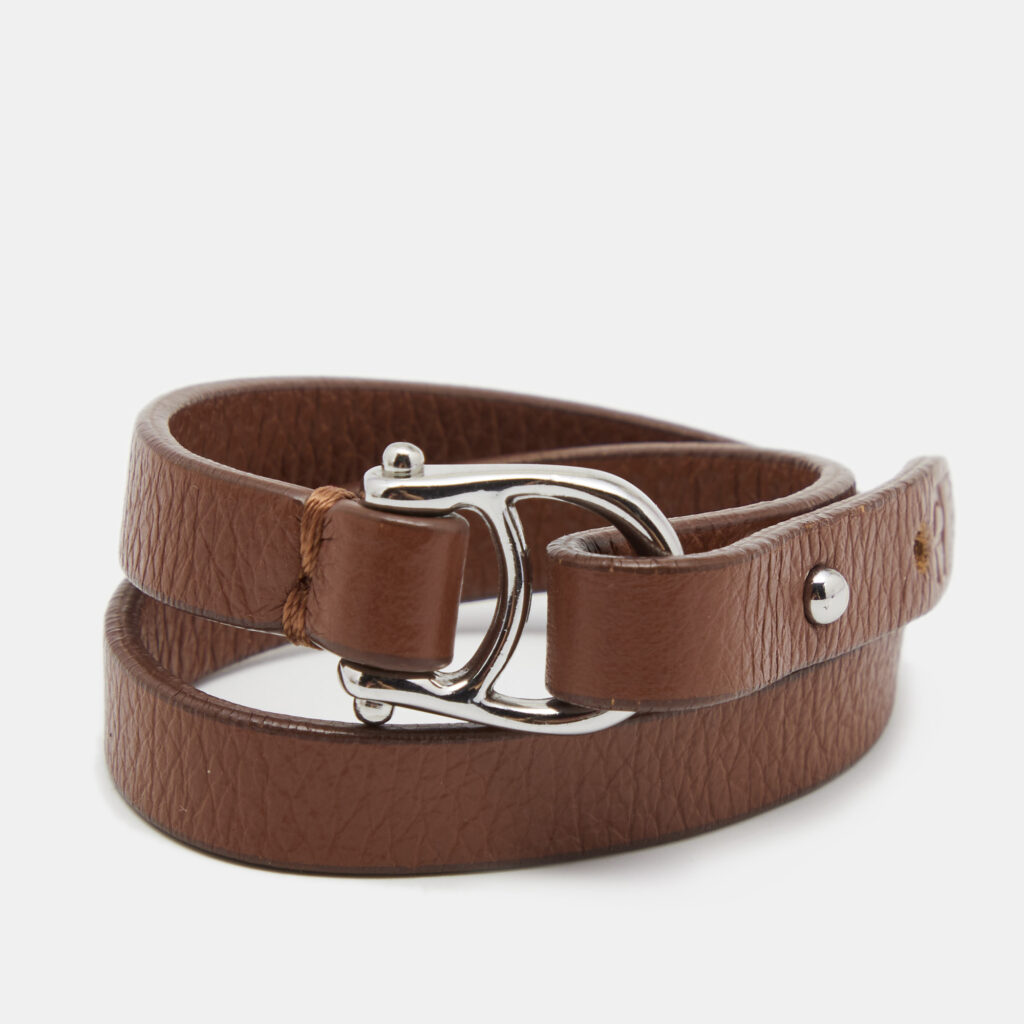 luxury-women-aigner-used-accessories-p663049-001-1 Aigner Brown Leather Double Tour Logo Bracelet