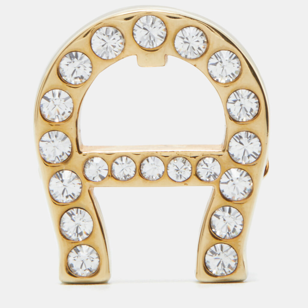 luxury-women-aigner-used-accessories-p681365-004-1 Aigner Gold Tone Crystal Logo Pin Brooch