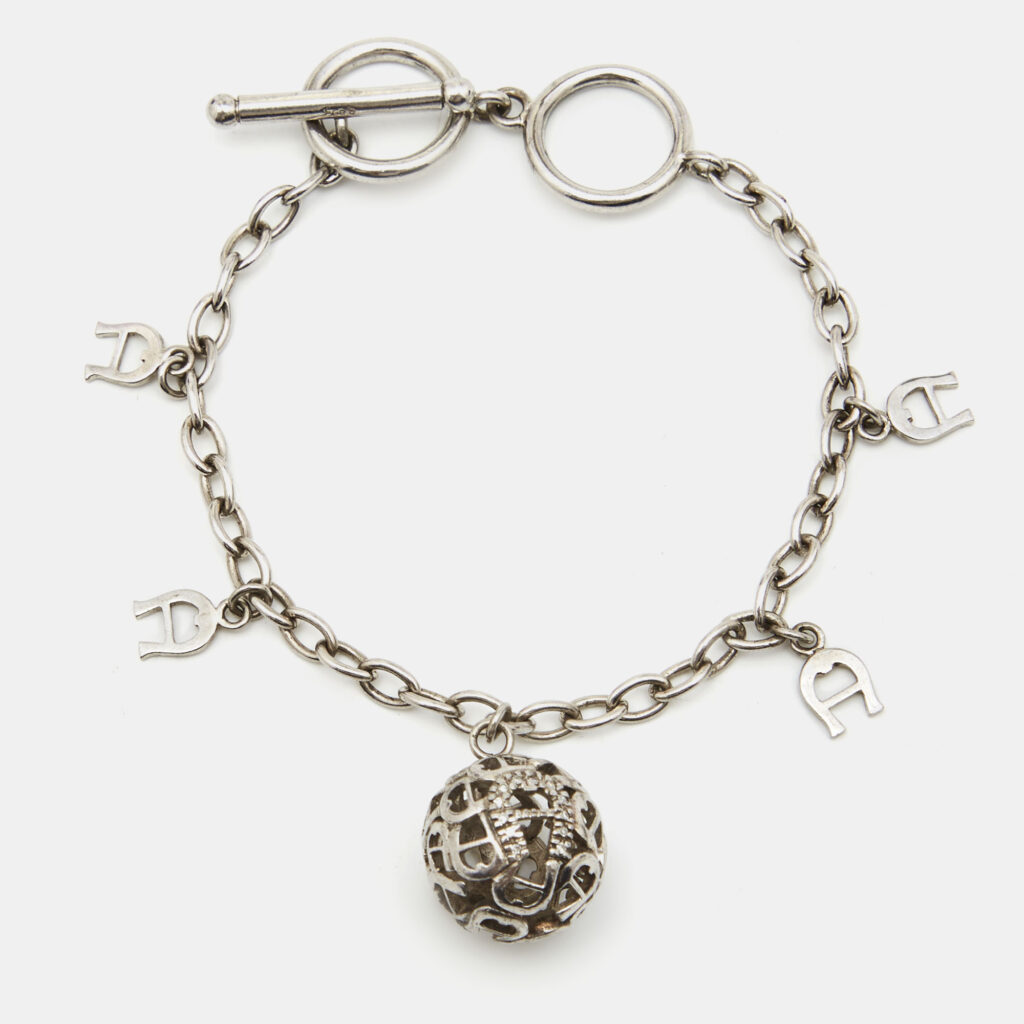 luxury-women-aigner-used-accessories-p770889-002 Aigner Sterling Silver Crystal Logo Charm Bracelet