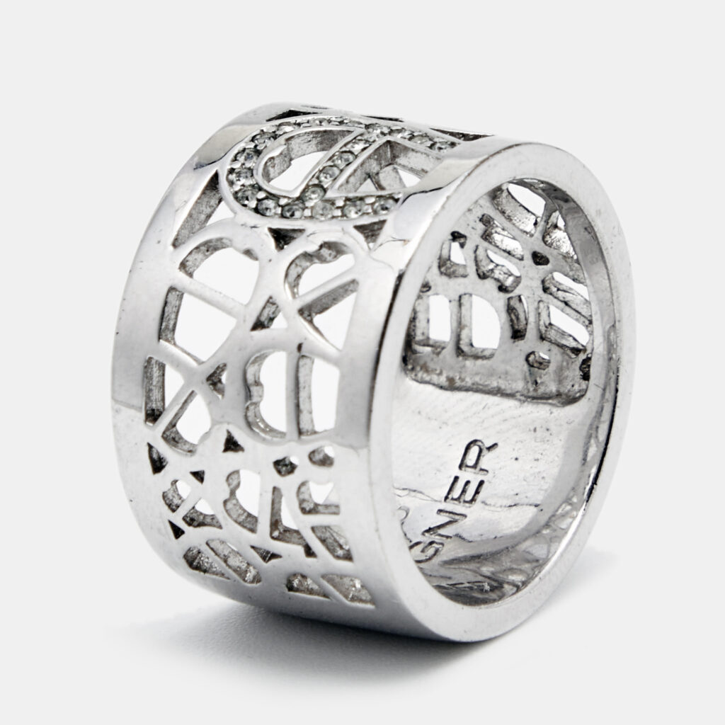 luxury-women-aigner-used-accessories-p800108-004 Aigner Crystals SIlver Tone Ring Size 58