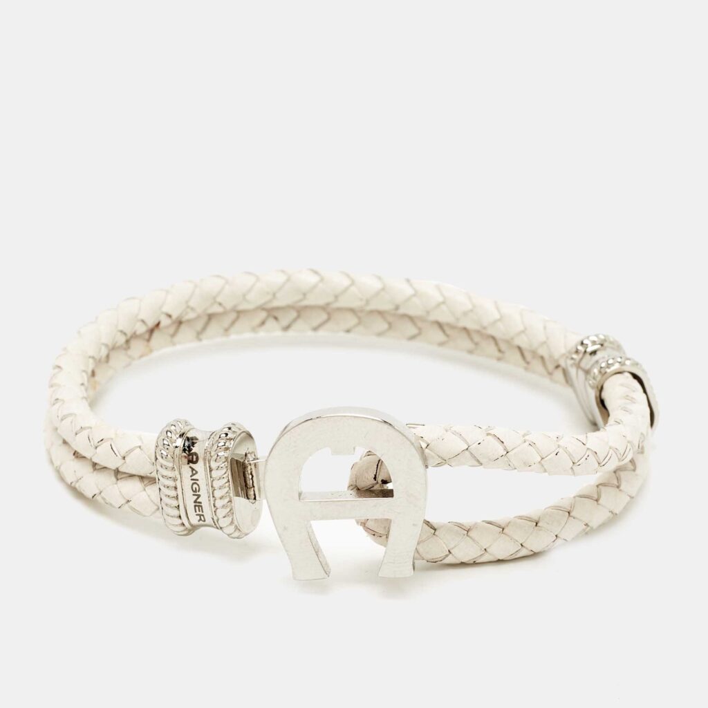 luxury-women-aigner-used-accessories-p820538-001 Aigner Braided Leather Silver Tone Bracelet