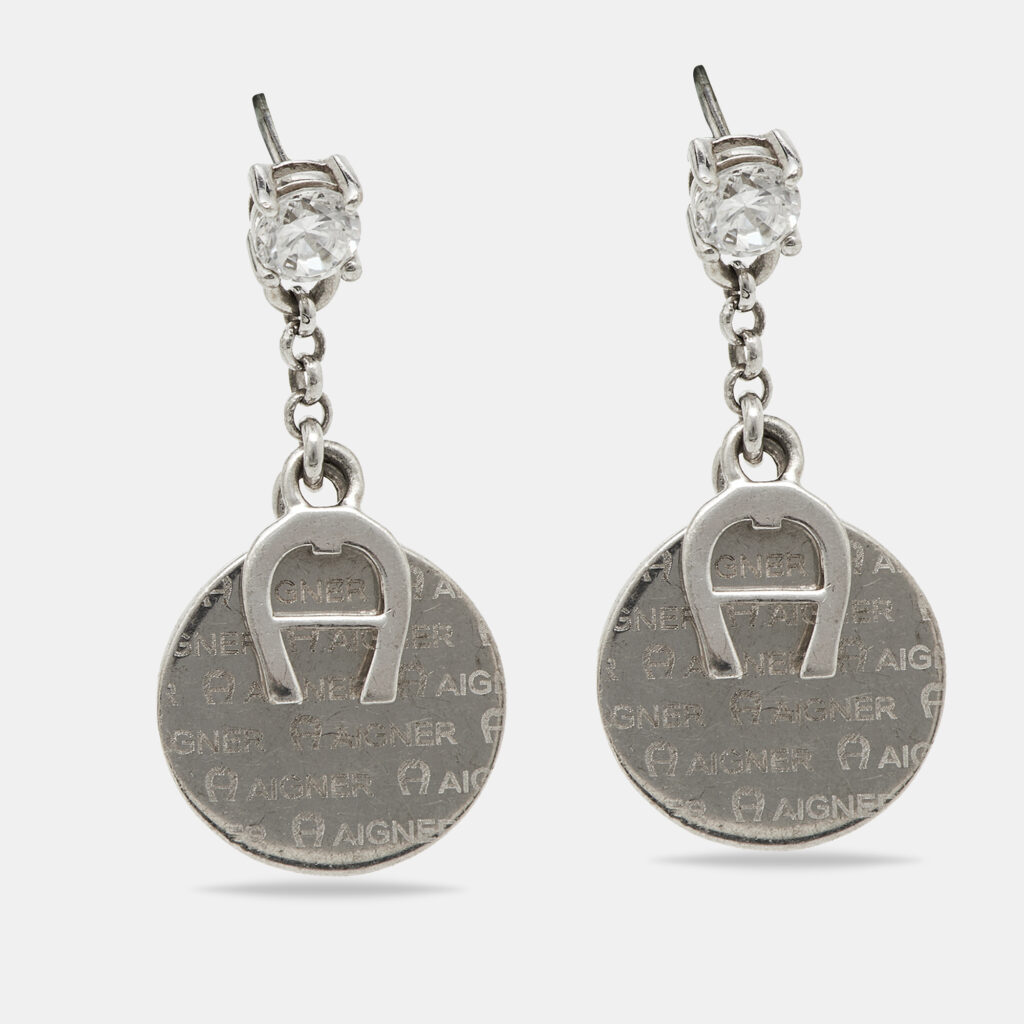 luxury-women-aigner-used-accessories-p900948-001 Aigner Silver Tone Crystal Detail Drop Earrings