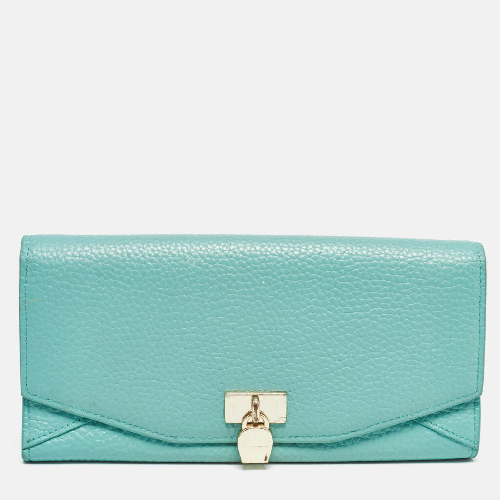luxury-women-aigner-used-handbags-p1023306-014 Aigner Blue Leather Logo Charm Flap Continental Wallet