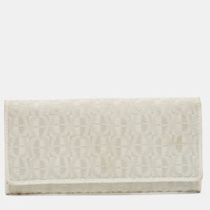 Aigner Off White Monogram Canvas and Leather Flap Continental Wallet