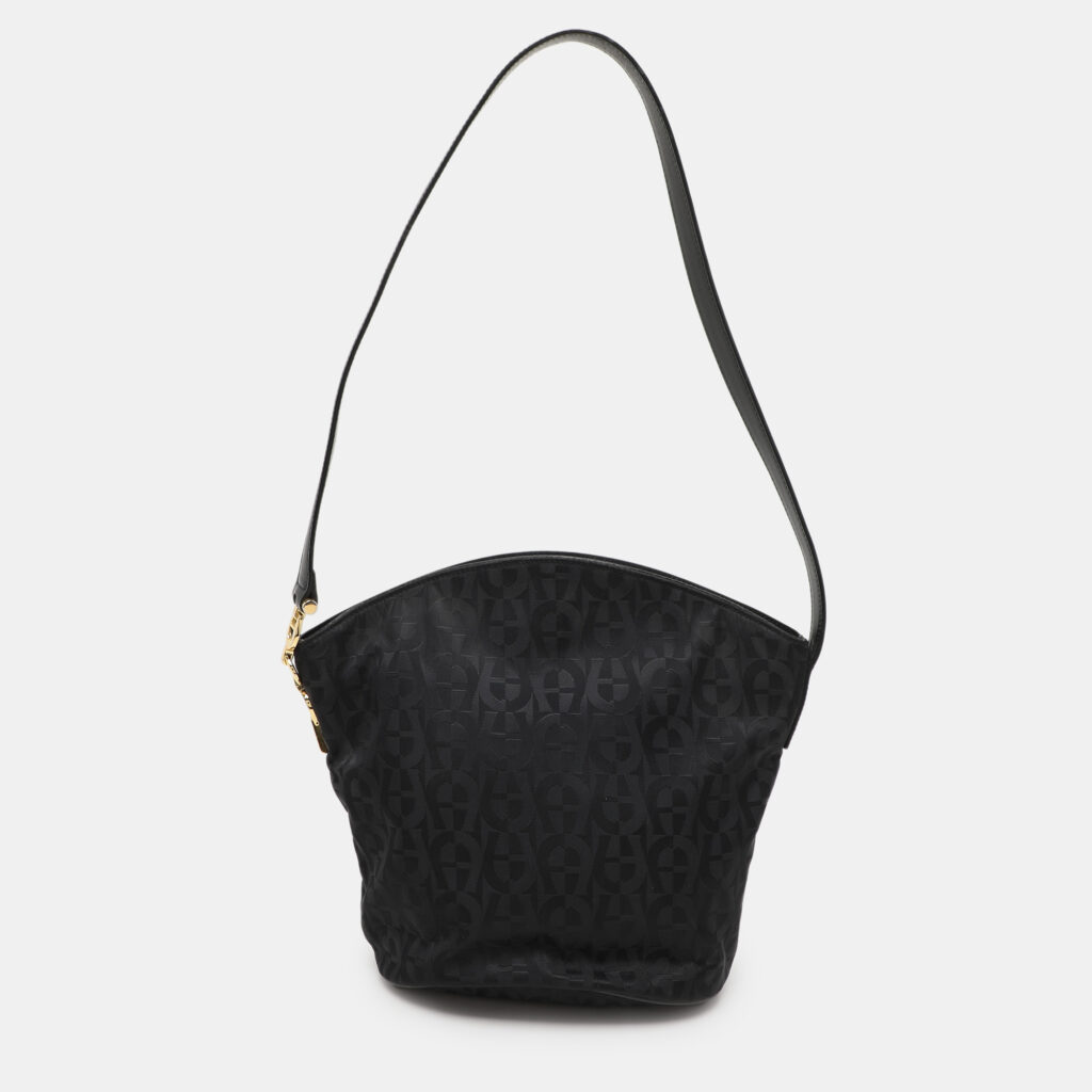 luxury-women-aigner-used-handbags-p1121304-001 Aigner Black Signature Canvas And Leather Shoulder Bag