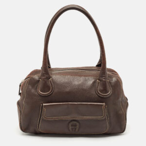 Aigner Dark Brown Leather Front Pocket Satchel