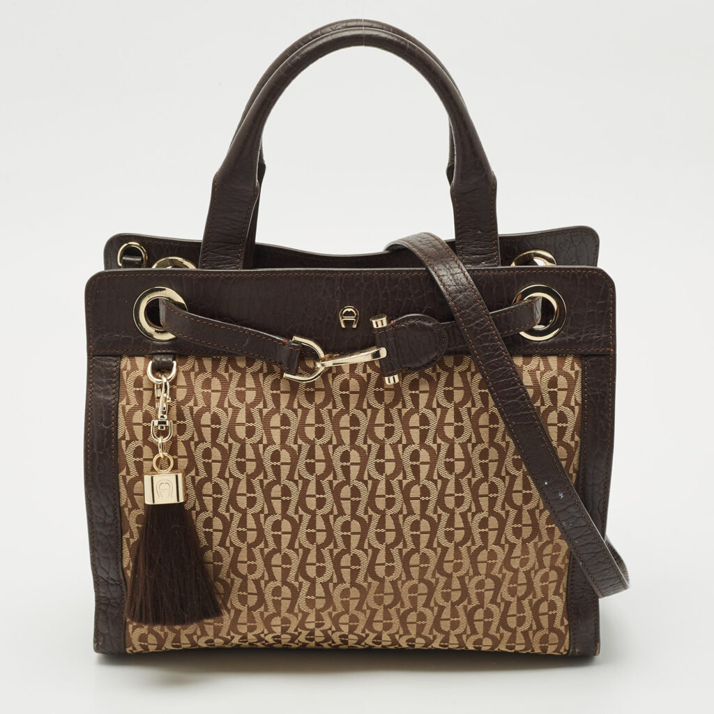 luxury-women-aigner-used-handbags-p1145494-003 Aigner Brown/Beige Signature Canvas and Leather Cavallina Tote