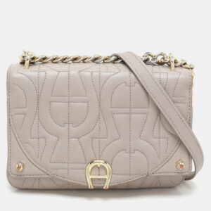 Aigner Taupe Signature Leather Mini Diadora Crossbody Bag