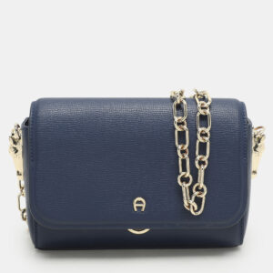 Aigner Navy Blue Leather Grazia Crossbody Bag