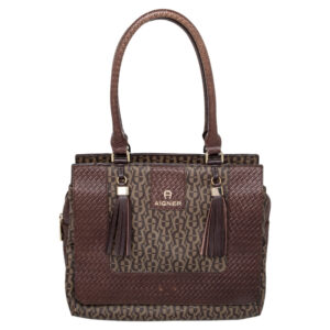 Aigner Brown Signature Canvas And Leather Tassel Satchel