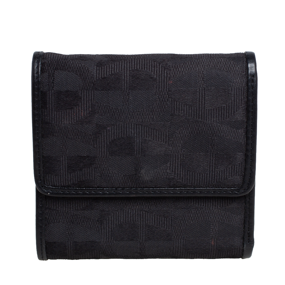 luxury-women-aigner-used-handbags-p485013-002 Aigner Black Canvas and Leather Trim Trifold Wallet