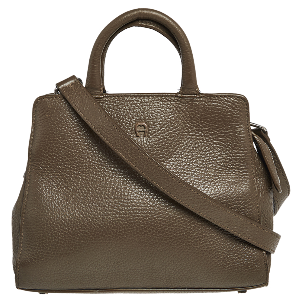 luxury-women-aigner-used-handbags-p499575-012 Aigner Dark Beige Grained Leather Cybill Tote