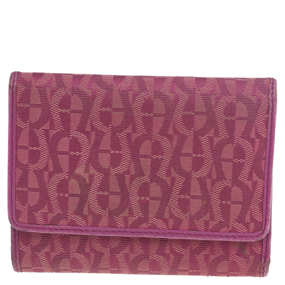 luxury-women-aigner-used-handbags-p515044-001-2 Aigner Magenta Signature Canvas and Leather Trifold Wallet