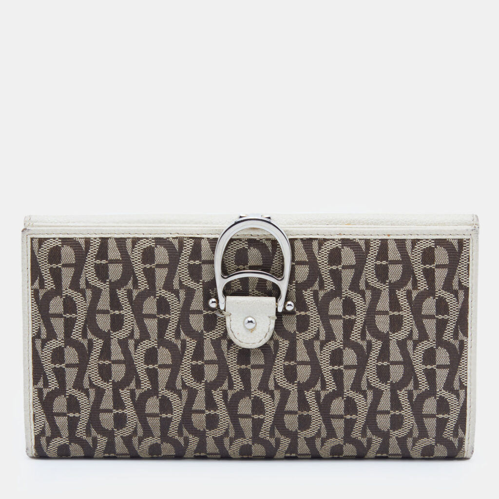 luxury-women-aigner-used-handbags-p760390-004 Aigner Off White/Brown Leather and Signature Canvas Continental Wallet