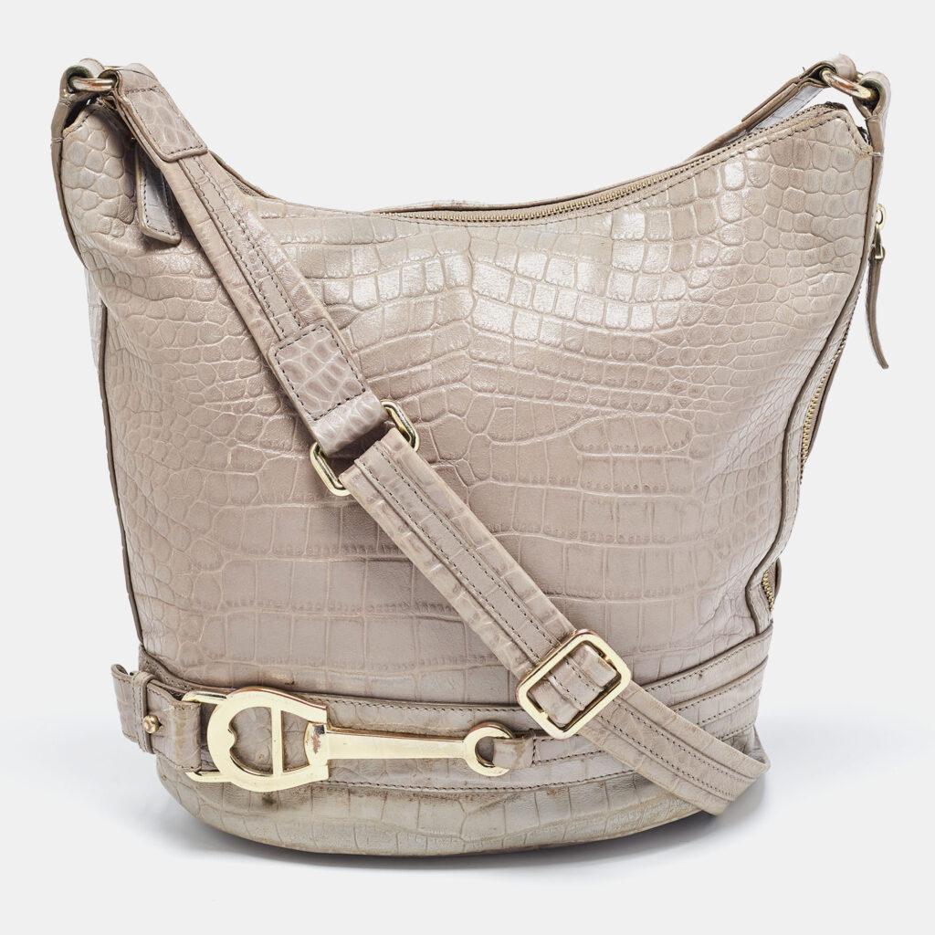 luxury-women-aigner-used-handbags-p868751-024 Aigner Grey Croc Embossed Leather Hobo