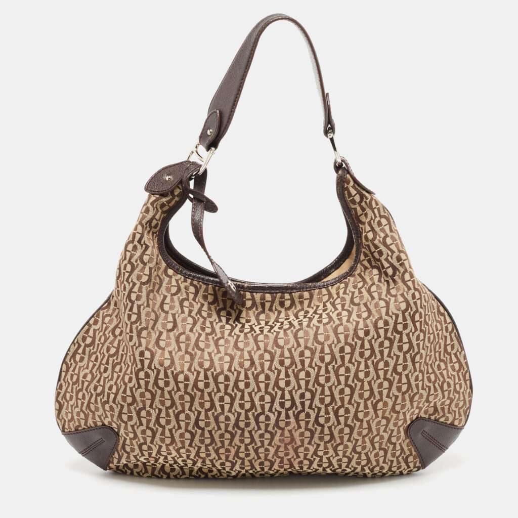 luxury-women-aigner-used-handbags-p886950-017 Aigner Beige/Brown Signature Canvas and Leather Hobo