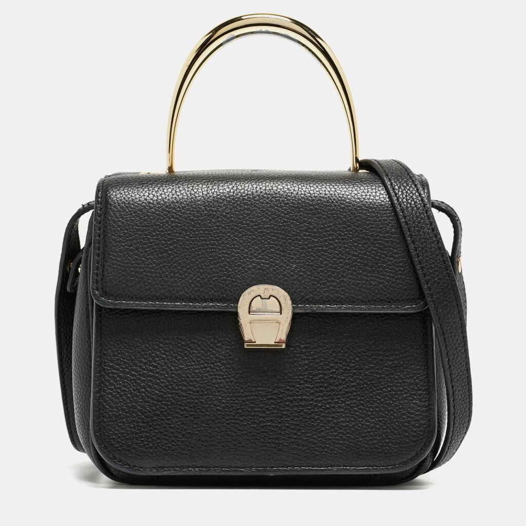 luxury-women-aigner-used-handbags-p929287-009 Aigner Black Leather Genoveva Top Handle Bag