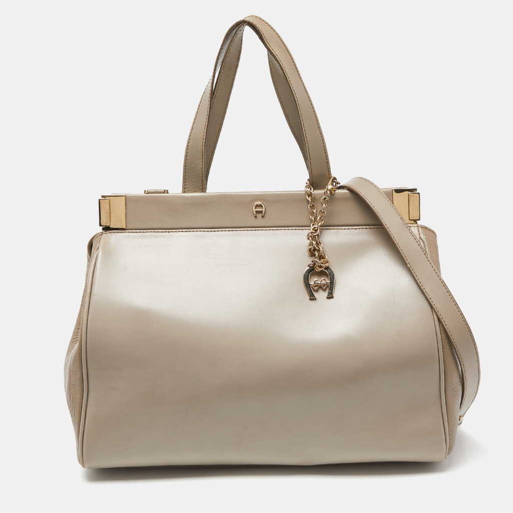 luxury-women-aigner-used-handbags-p932882-010 Aigner Beige Leather Frame Tote