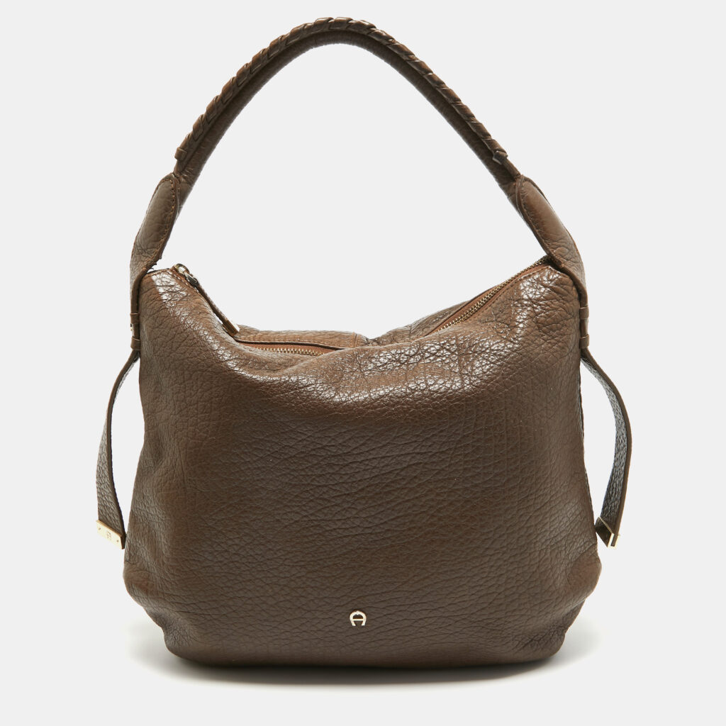 luxury-women-aigner-used-handbags-p942155-003 Aigner Dark Brown Leather Logo Hobo