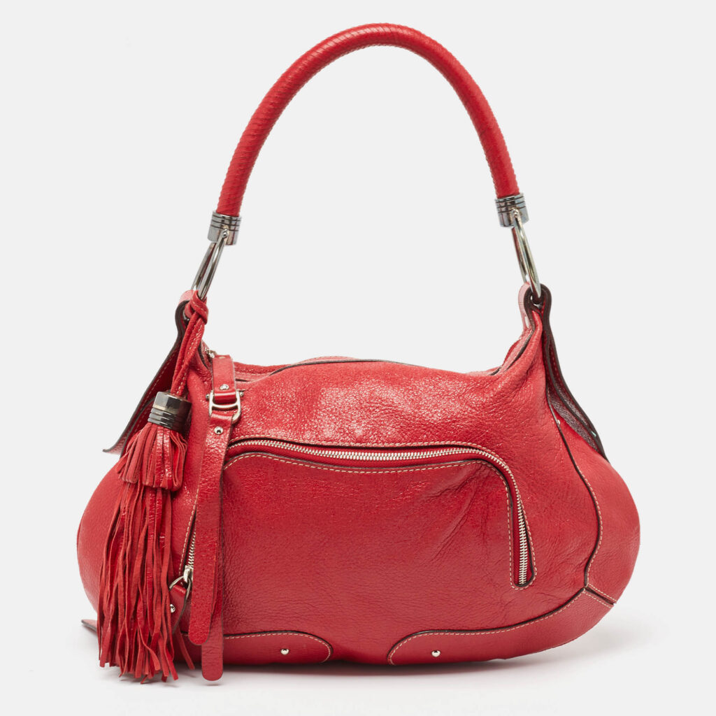 luxury-women-aigner-used-handbags-p979403-016 Aigner Red Shimer Leather Tassel Pocket Hobo