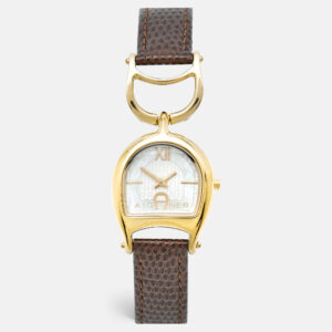 Aigner Mother of Pearl Yellow Gold Plated Stainless Steel Arte A32200 Women's Wristwatch 26 mm