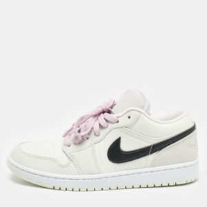 Air Jordans Green Nubuck Leather and Canvas Jordan 1 Low SE Barely Green Sneakers Size 42