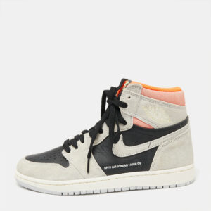 Jordan Grey/Black Suede And Leather 1 Retro High Neutral  Hyper Crimson Sneakers Size 40.5