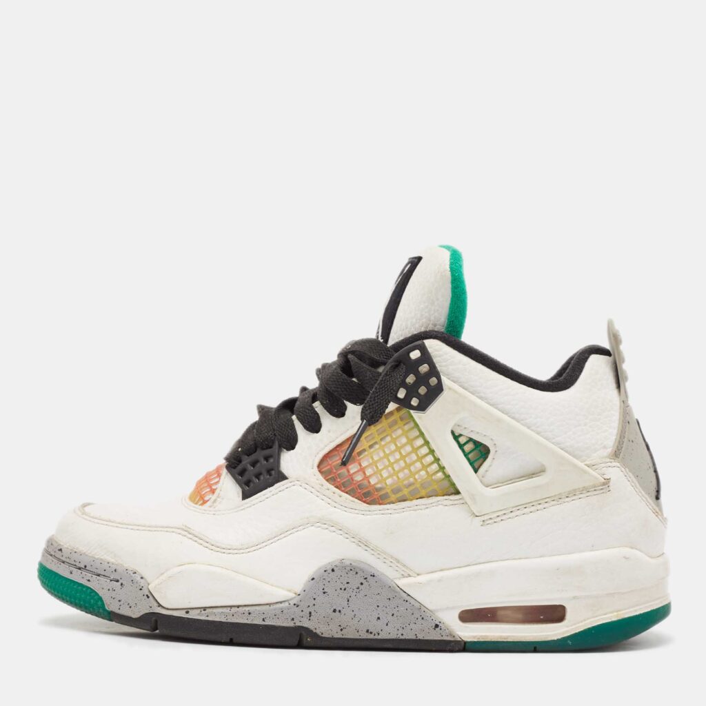 luxury-women-air-jordans-used-shoes-p1098275-003 Air Jordans White Leather Jordan 4 High Top Sneakers Size 38.5