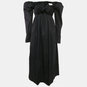 Aje Black Cotton Bow Detail Off-Shoulder Midi Dress XS