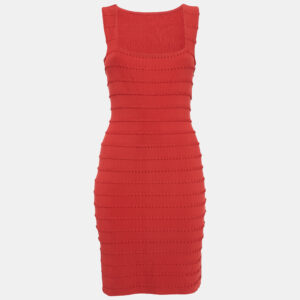 Alaia Red Patterned Jersey Sleeveless Mini Dress L
