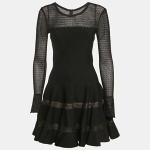 Alaia Black Wool Blend Knit Fit and Flare Mini Dress M