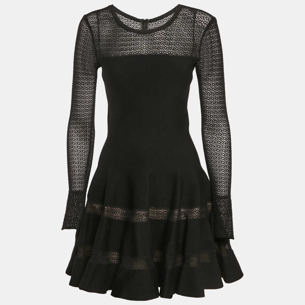 luxury-women-alaia-used-clothes-p1164937-005 Alaia Black Wool Blend Knit Fit and Flare Mini Dress M