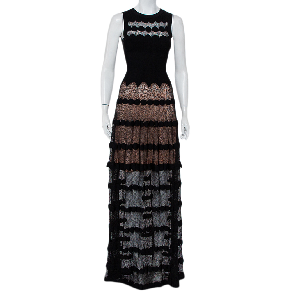 luxury-women-alaia-used-clothes-p452338-005 Alaia Black Perforated Knit Sleeveless Maxi Dress S